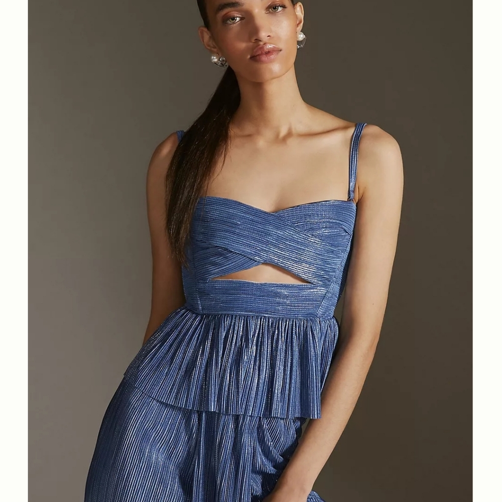 NWT Sabina Musayev Blue Plisse Corset Top